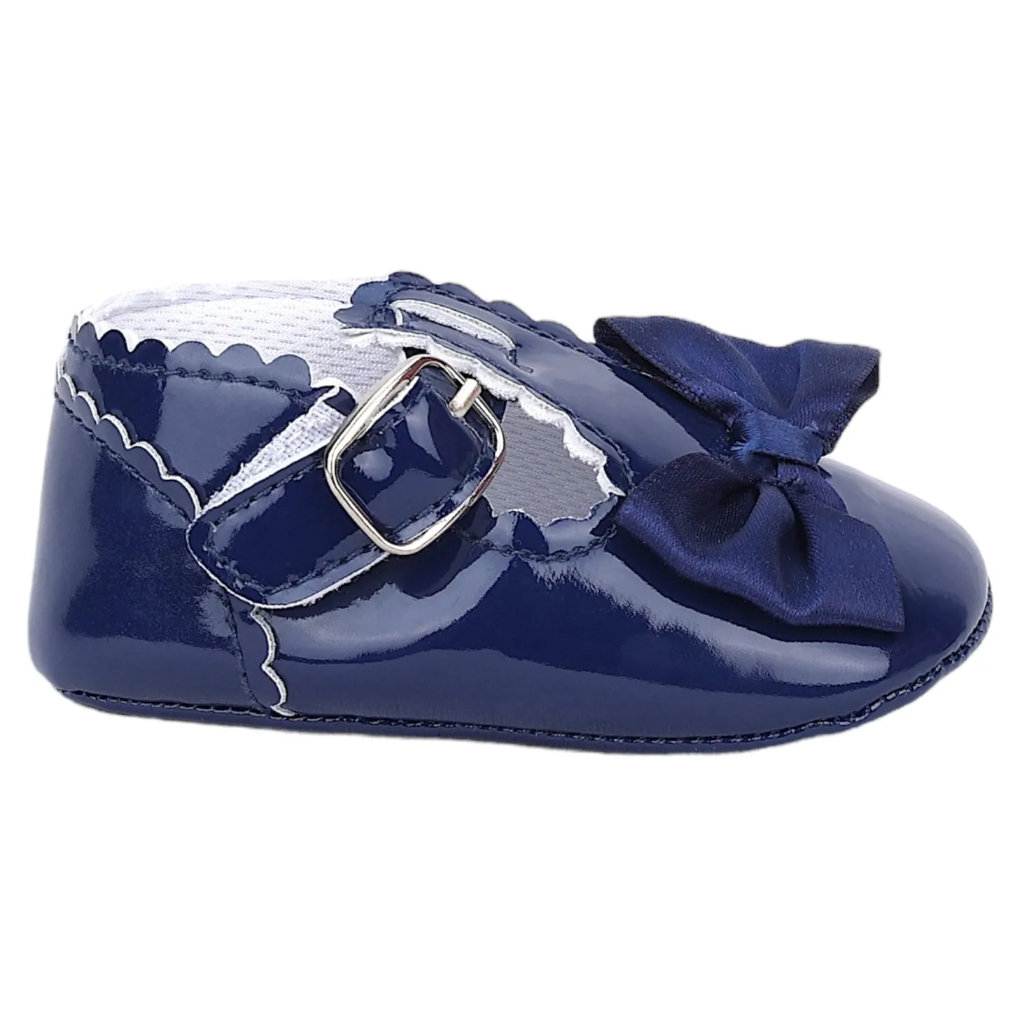Baby Moo Mary Jane Bow Patent Leather Anti-Skid Ballerina Booties - Blue
