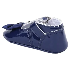Baby Moo Mary Jane Bow Patent Leather Anti-Skid Ballerina Booties - Blue