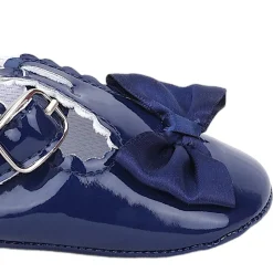Baby Moo Mary Jane Bow Patent Leather Anti-Skid Ballerina Booties - Blue