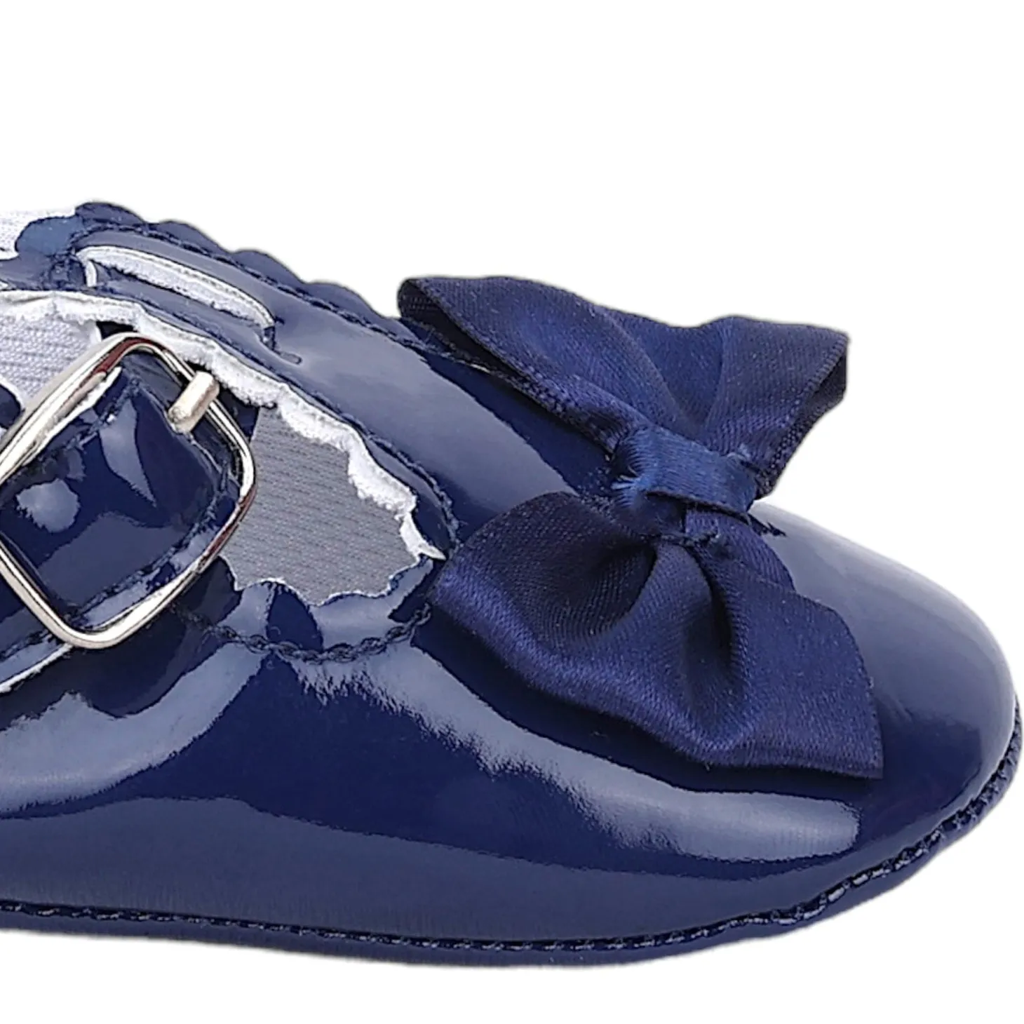 Baby Moo Mary Jane Bow Patent Leather Anti-Skid Ballerina Booties - Blue
