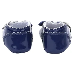 Baby Moo Mary Jane Bow Patent Leather Anti-Skid Ballerina Booties - Blue