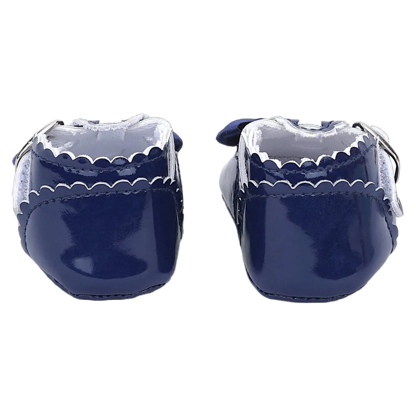 Baby Moo Mary Jane Bow Patent Leather Anti-Skid Ballerina Booties - Blue