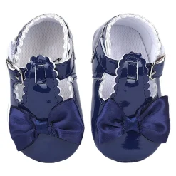 Baby Moo Mary Jane Bow Patent Leather Anti-Skid Ballerina Booties - Blue