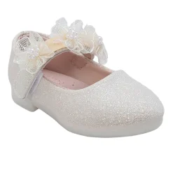 Baby Moo Mary Jane Glittery Floral Applique On Velcro Strap Anti-Skid Ballerina Shoes - Gold