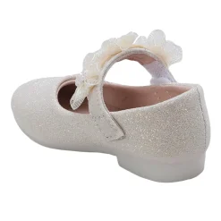 Baby Moo Mary Jane Glittery Floral Applique On Velcro Strap Anti-Skid Ballerina Shoes - Gold