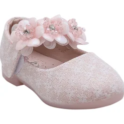 Baby Moo Mary Jane Lace Floral Applique On Velcro Strap Anti-Skid Ballerina Shoes - Pink
