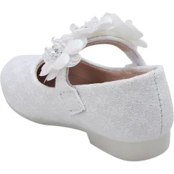 Baby Moo Mary Jane Lace Floral Applique On Velcro Strap Anti-Skid Ballerina Shoes - White