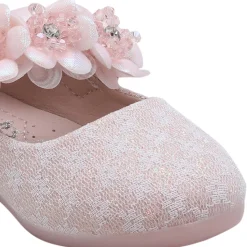 Baby Moo Mary Jane Lace Floral Applique On Velcro Strap Anti-Skid Ballerina Shoes - Pink