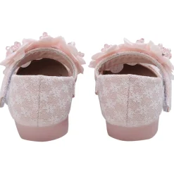 Baby Moo Mary Jane Lace Floral Applique On Velcro Strap Anti-Skid Ballerina Shoes - Pink