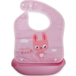 Baby Moo Meaty Rabbit Premium Waterproof Crumb Catcher Bibs - Pink