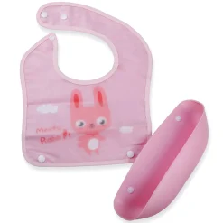 Baby Moo Meaty Rabbit Premium Waterproof Crumb Catcher Bibs - Pink