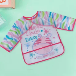 Baby Moo Messy Lil Zebra Long Sleeves Waterproof Wear Me Bib - Pink