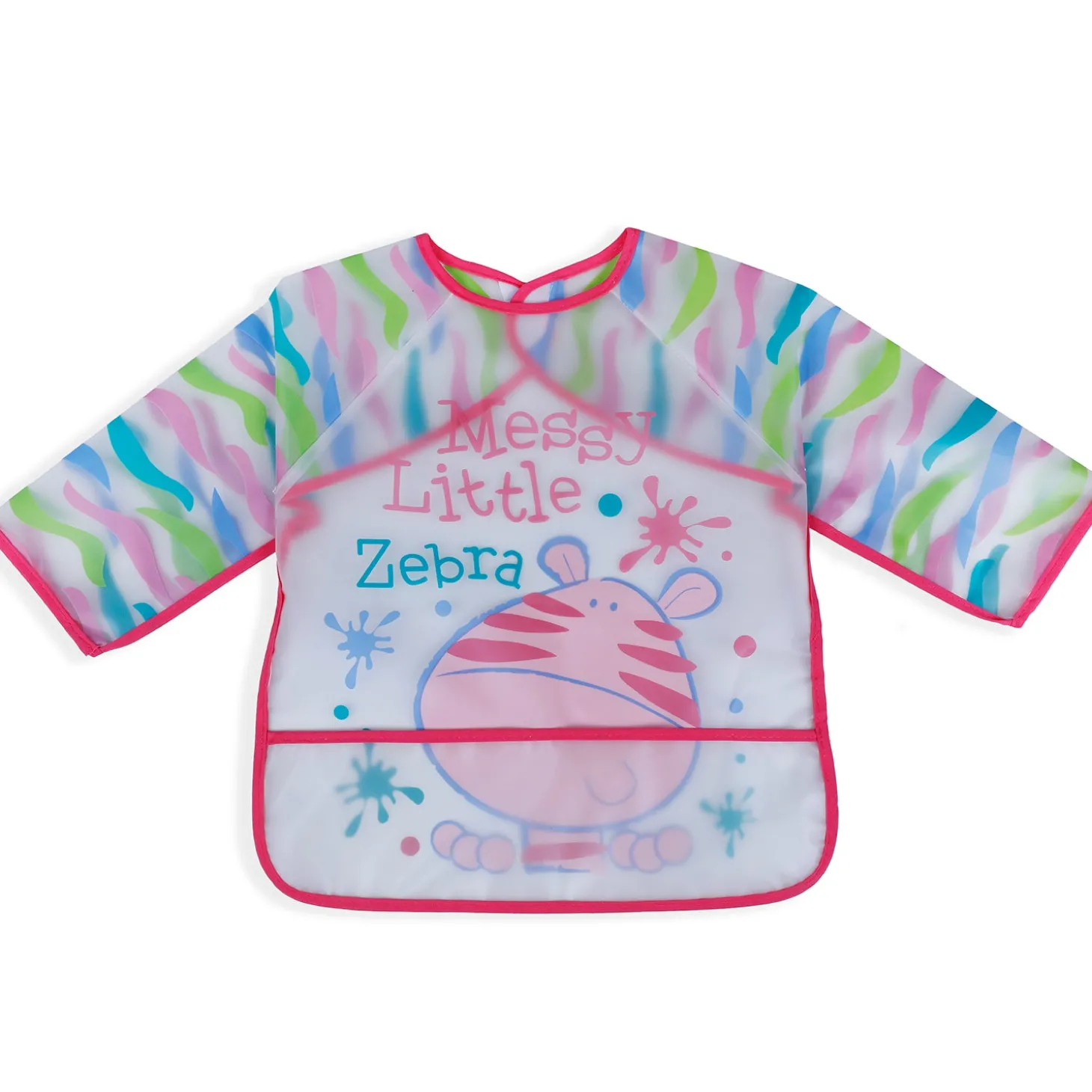 Baby Moo Messy Lil Zebra Long Sleeves Waterproof Wear Me Bib - Pink