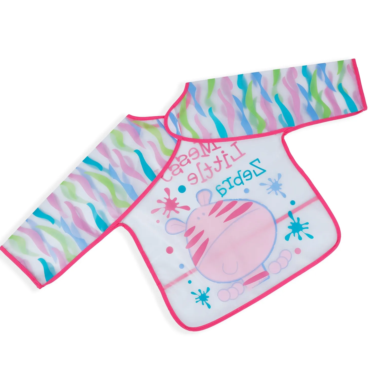 Baby Moo Messy Lil Zebra Long Sleeves Waterproof Wear Me Bib - Pink