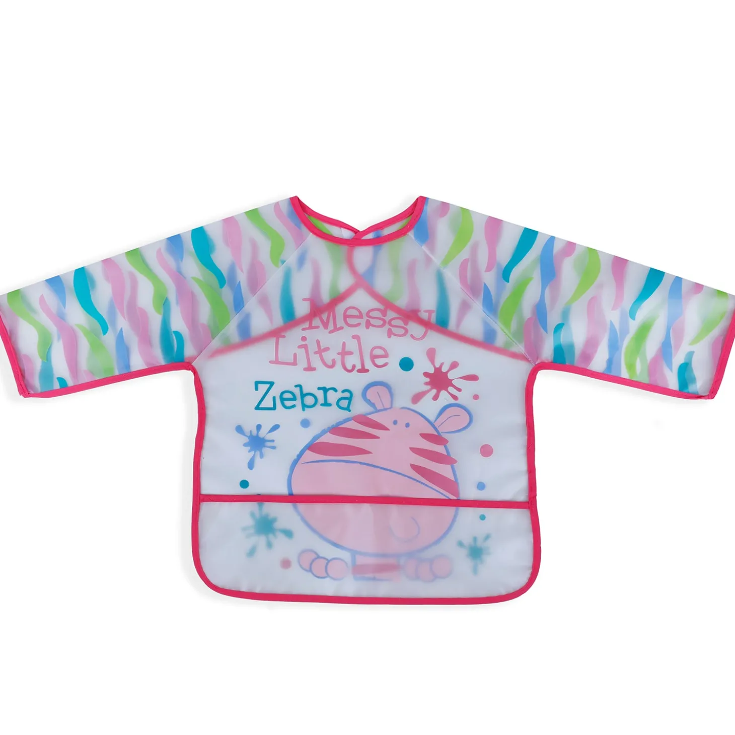 Baby Moo Messy Lil Zebra Long Sleeves Waterproof Wear Me Bib - Pink