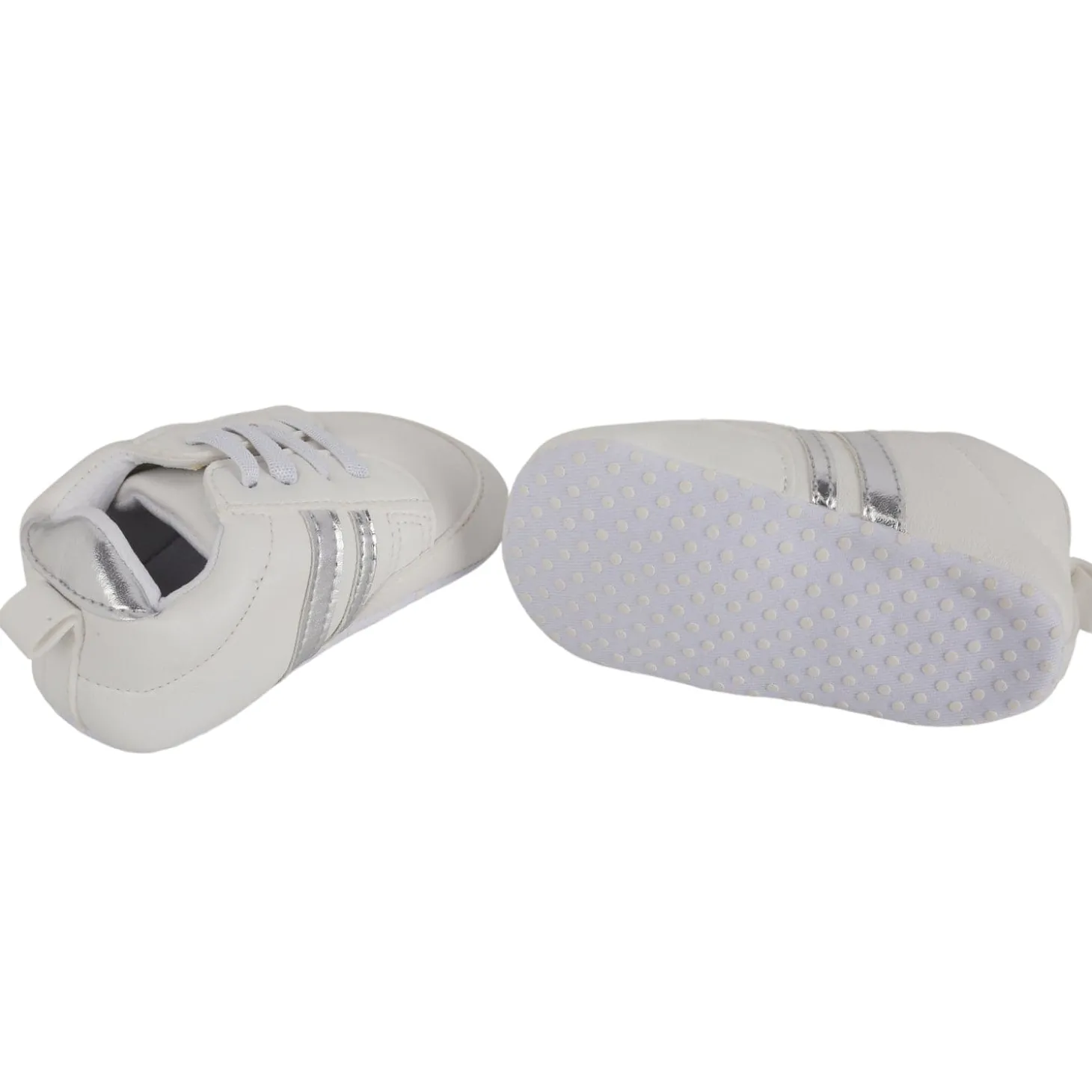 Baby Moo Metallic Silver Striped White Sneakers
