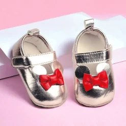 Baby Moo Mini Mouse Bow Velcro Strap Anti-Skid Ballerina Booties - Gold, Metallic
