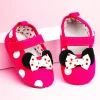Baby Moo Mini Mouse Bow Velcro Strap Anti-Skid Ballerina Booties - Pink