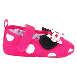 Baby Moo Mini Mouse Bow Velcro Strap Anti-Skid Ballerina Booties - Pink