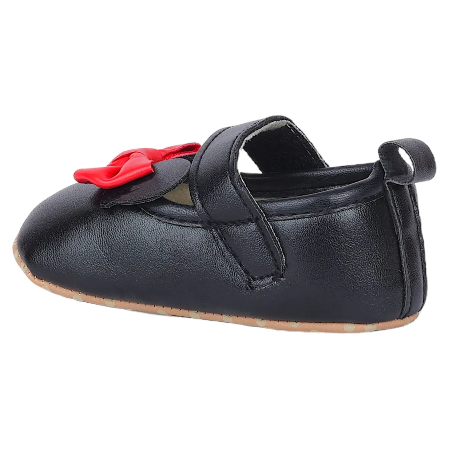 Baby Moo Mini Mouse Bow Velcro Strap Anti-Skid Ballerina Booties - Black
