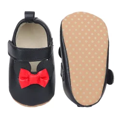 Baby Moo Mini Mouse Bow Velcro Strap Anti-Skid Ballerina Booties - Black