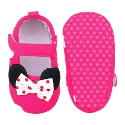Baby Moo Mini Mouse Bow Velcro Strap Anti-Skid Ballerina Booties - Pink