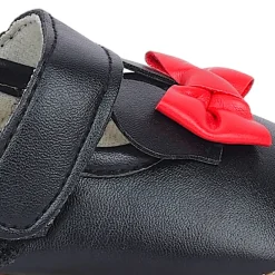 Baby Moo Mini Mouse Bow Velcro Strap Anti-Skid Ballerina Booties - Black