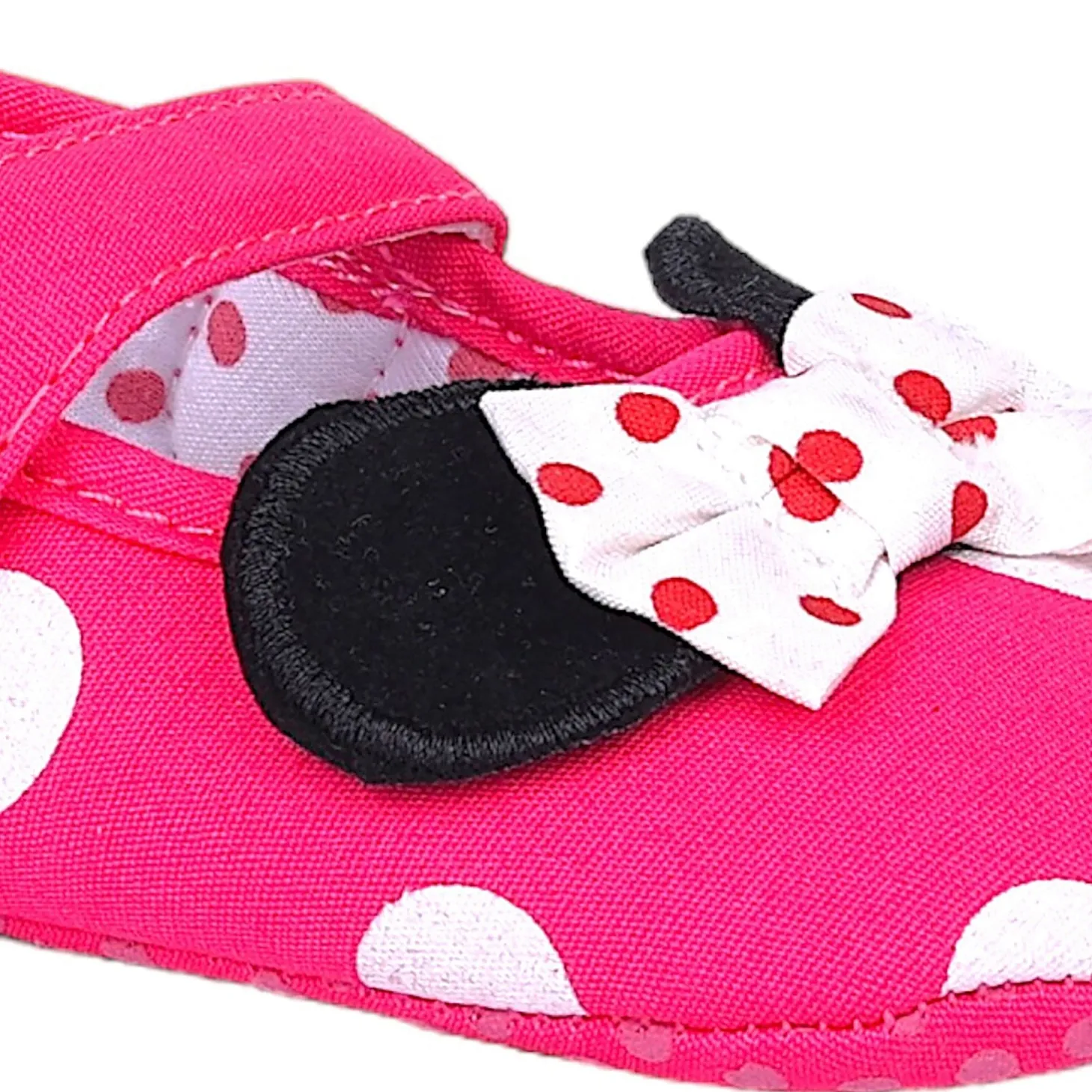 Baby Moo Mini Mouse Bow Velcro Strap Anti-Skid Ballerina Booties - Pink