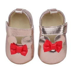 Baby Moo Mini Mouse Bow Velcro Strap Anti-Skid Ballerina Booties - Gold, Metallic