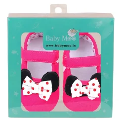 Baby Moo Mini Mouse Bow Velcro Strap Anti-Skid Ballerina Booties - Pink