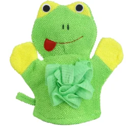 Baby Moo Mischievous Frog Bath Time Fun Hand Puppet Loofah Bath Glove - Green