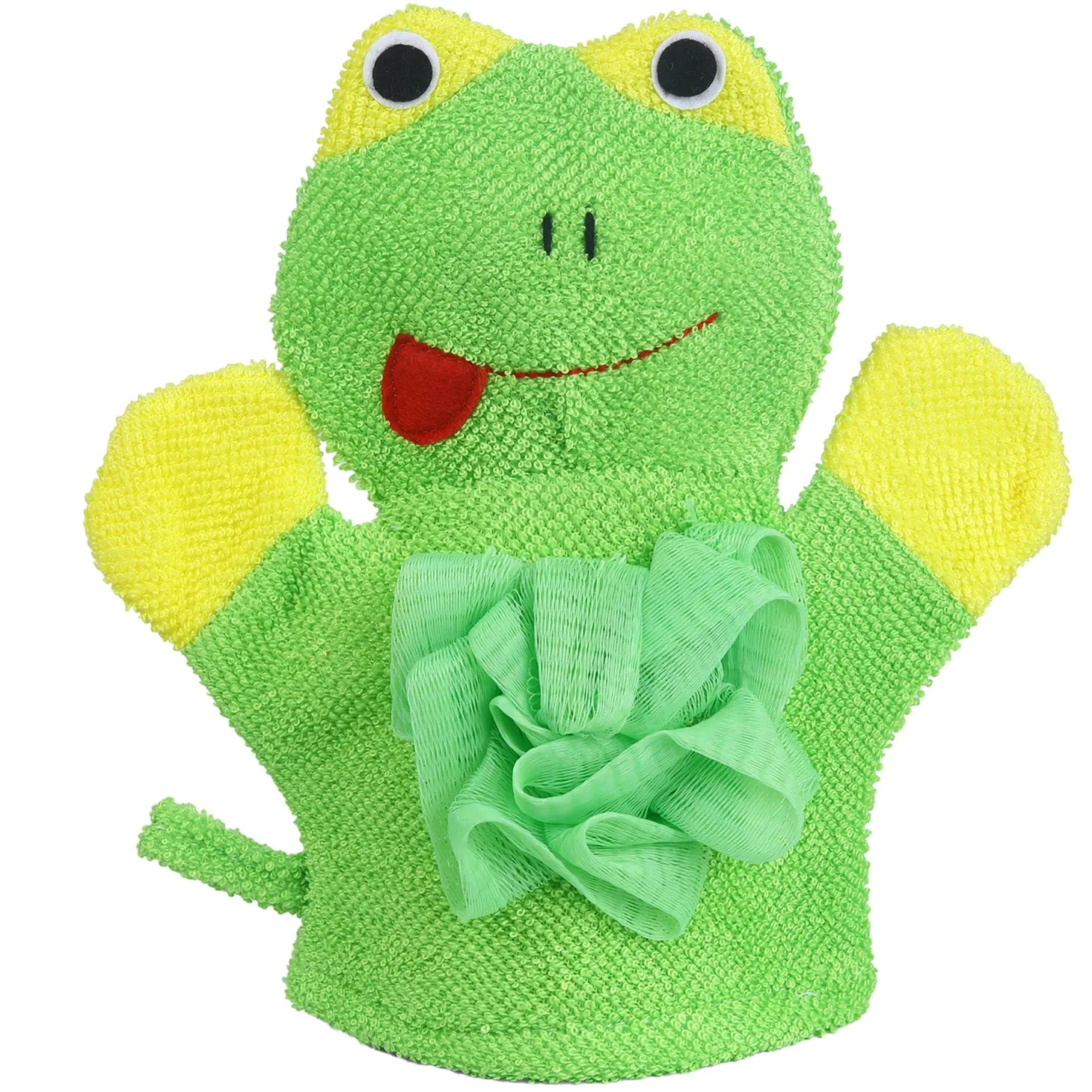Baby Moo Mischievous Frog Bath Time Fun Hand Puppet Loofah Bath Glove - Green