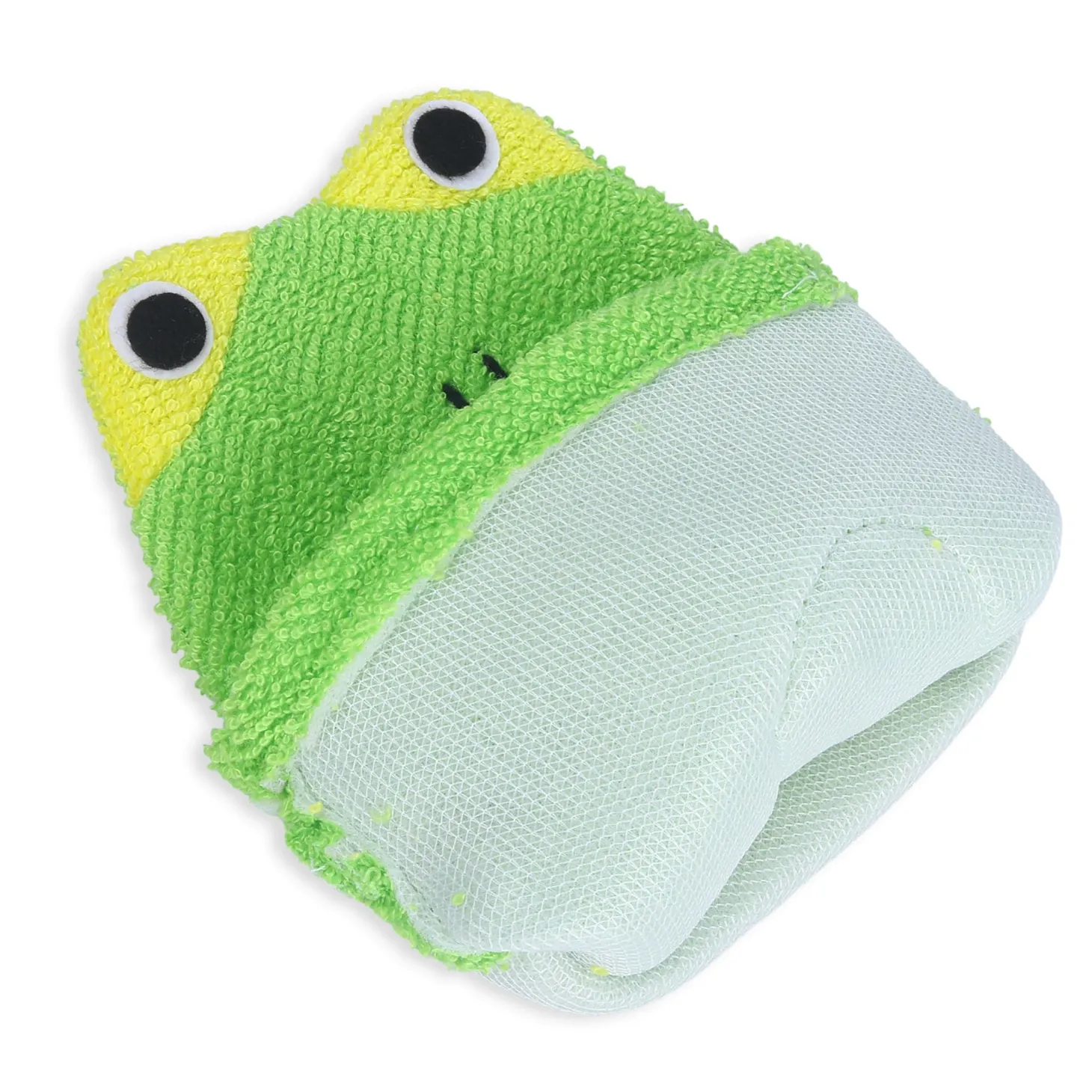 Baby Moo Mischievous Frog Bath Time Fun Hand Puppet Loofah Bath Glove - Green