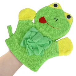 Baby Moo Mischievous Frog Bath Time Fun Hand Puppet Loofah Bath Glove - Green