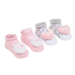 Baby Moo Mom Dad's Heart Cotton 3D Ankle Length Fancy Infant Gift Set of 2 Socks Booties - Pink, Grey