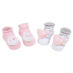 Baby Moo Mom Dad's Heart Cotton 3D Ankle Length Fancy Infant Gift Set of 2 Socks Booties - Pink, Grey