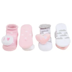 Baby Moo Mom Dad's Heart Cotton 3D Ankle Length Fancy Infant Gift Set of 2 Socks Booties - Pink, Grey