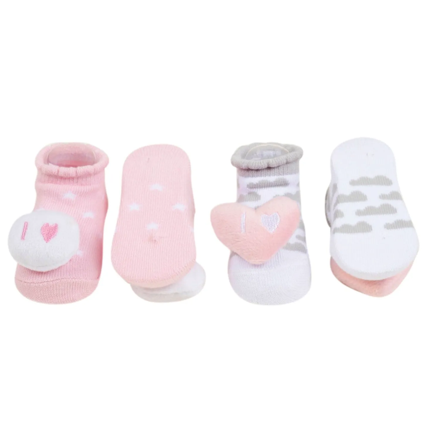 Baby Moo Mom Dad's Heart Cotton 3D Ankle Length Fancy Infant Gift Set of 2 Socks Booties - Pink, Grey