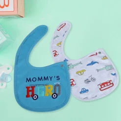 Baby Moo Mommy's Hero Racer Cotton 2 Pack Buttoned Feeding Bibs - Blue