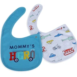 Baby Moo Mommy's Hero Racer Cotton 2 Pack Buttoned Feeding Bibs - Blue