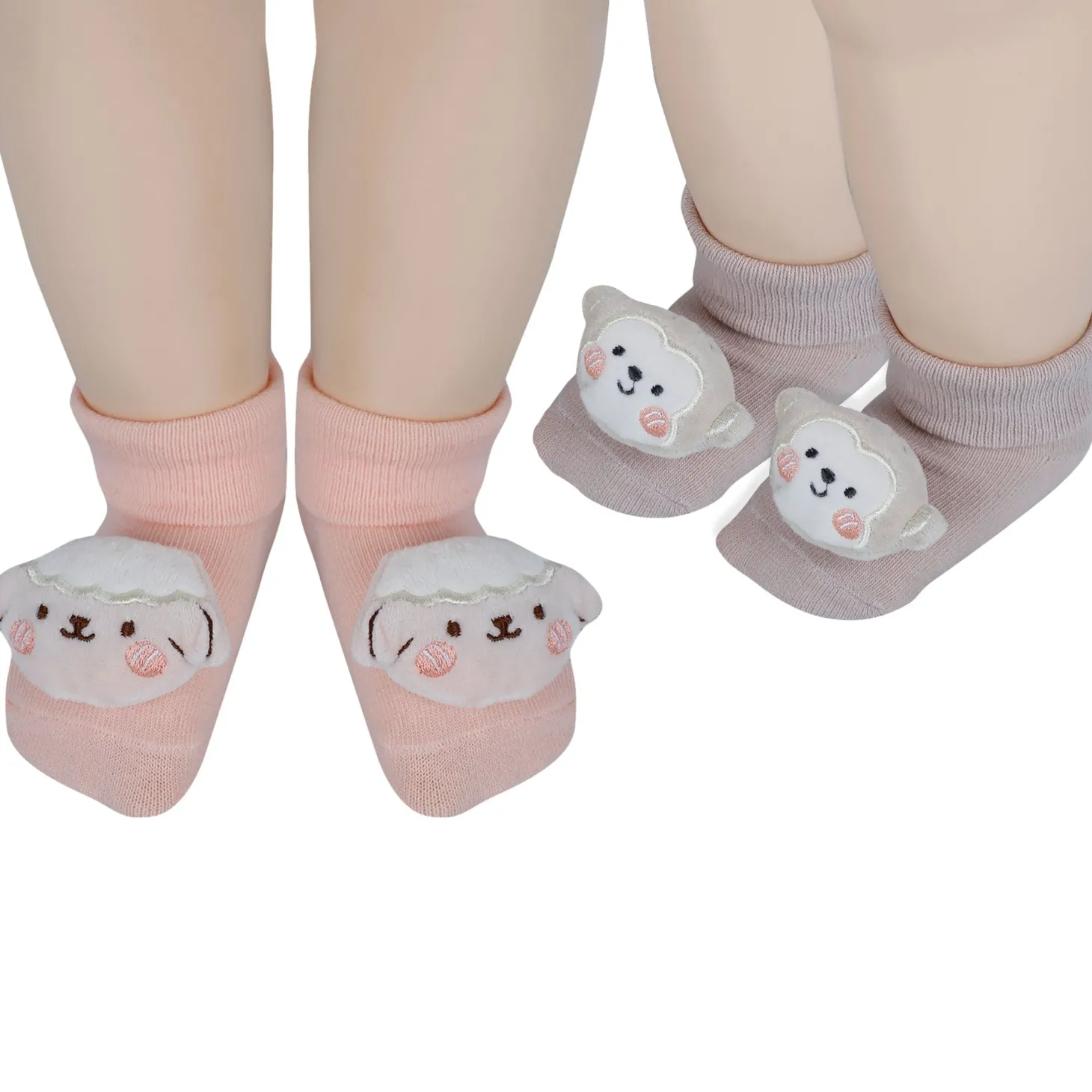 Baby Moo Monkey 3D Rattle Anti-Skid Socks Booties Pack of 2 - Multicolour