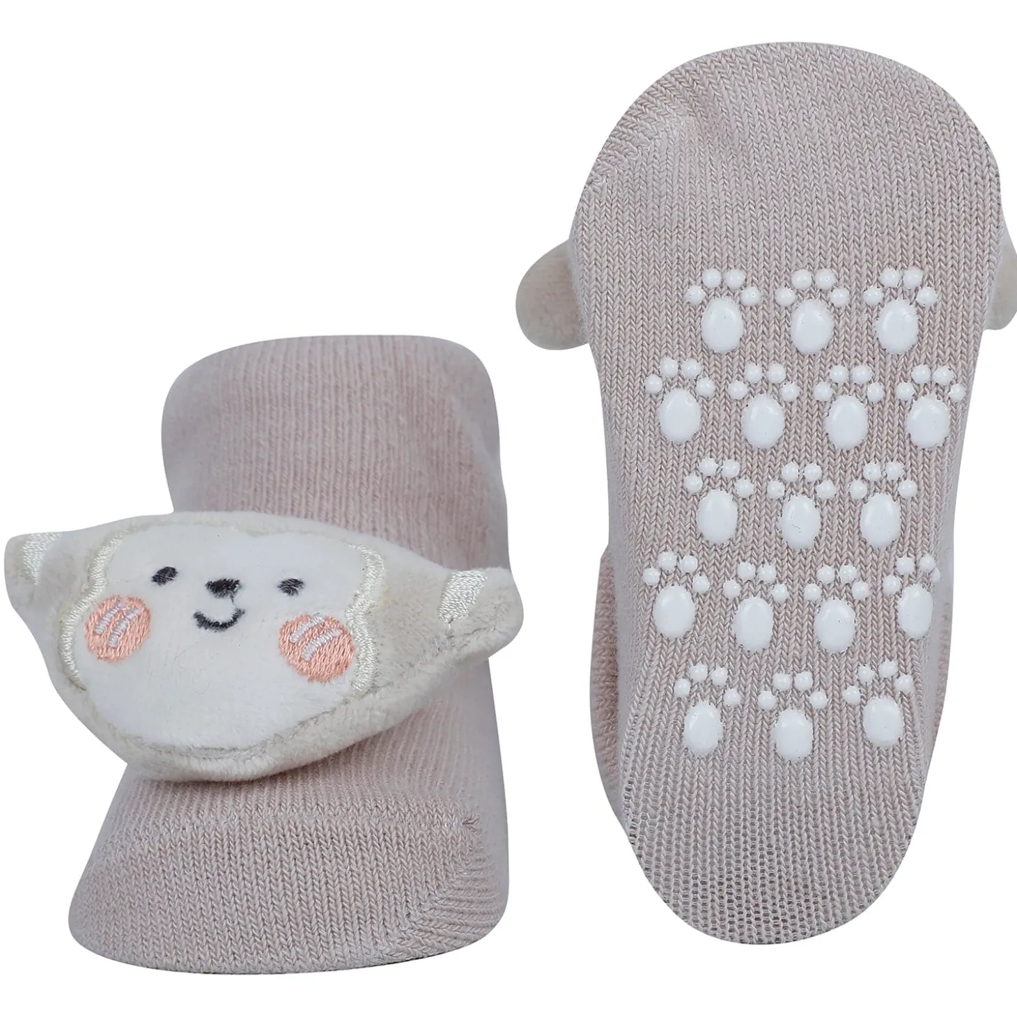 Baby Moo Monkey 3D Rattle Anti-Skid Socks Booties Pack of 2 - Multicolour