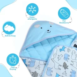Baby Moo Mr Bear Warm Hooded Quilted Wrapper - Blue