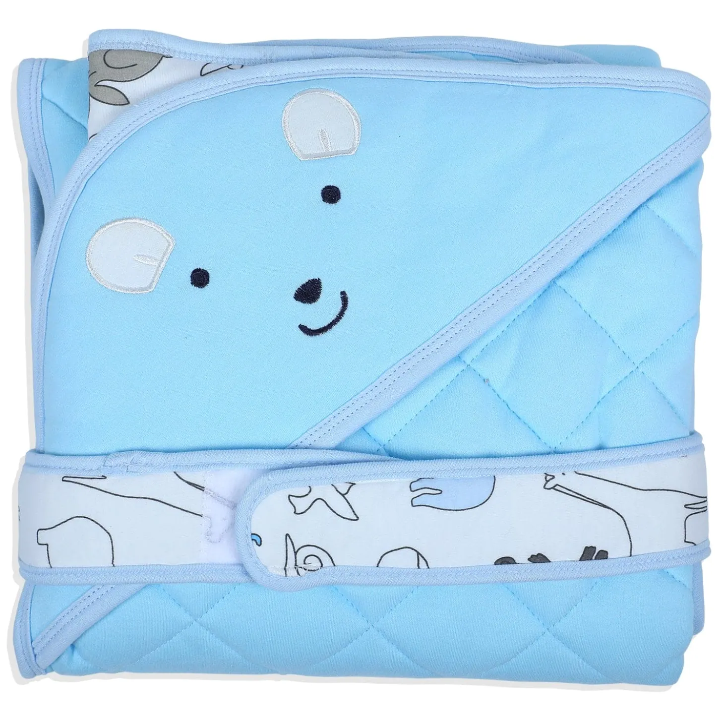 Baby Moo Mr Bear Warm Hooded Quilted Wrapper - Blue