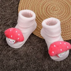 Baby Moo Mushroom Cotton Anti-Skid 3D Socks - Pink