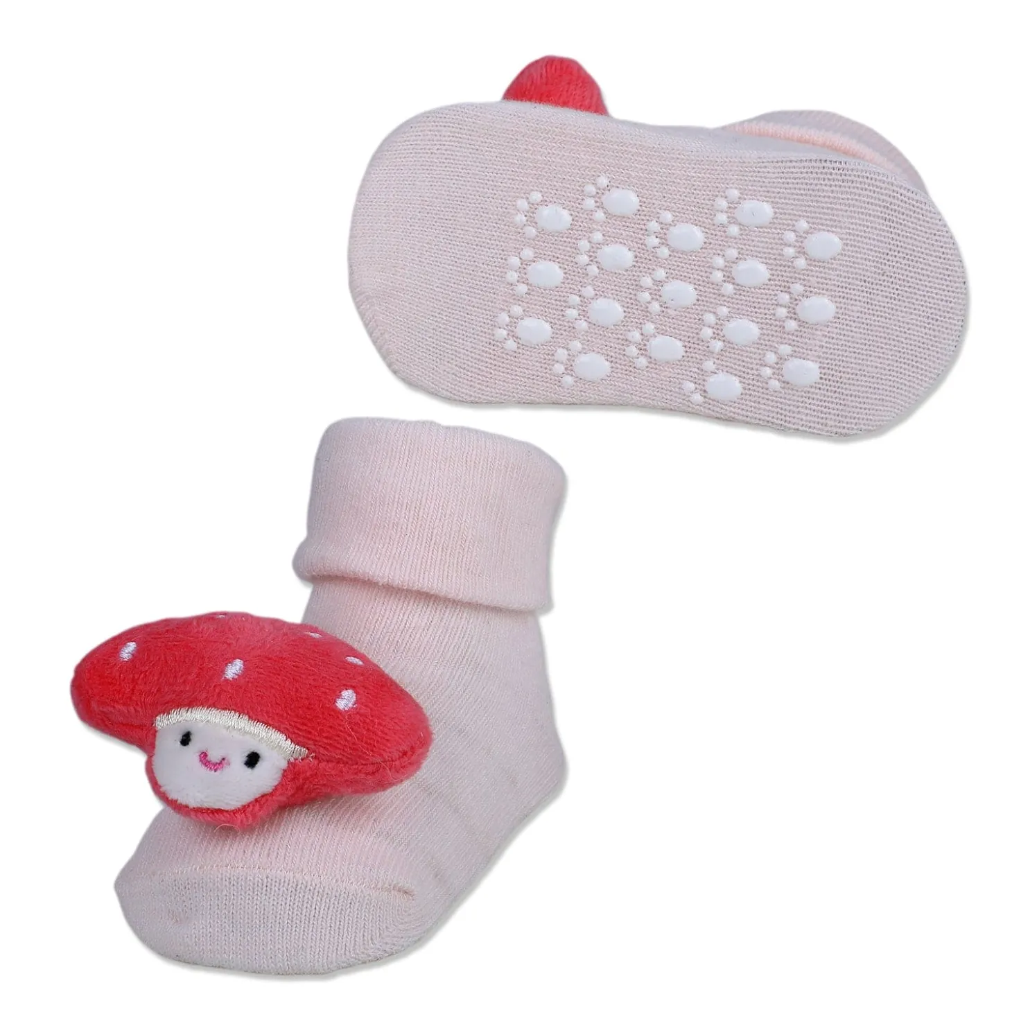 Baby Moo Mushroom Cotton Anti-Skid 3D Socks - Pink