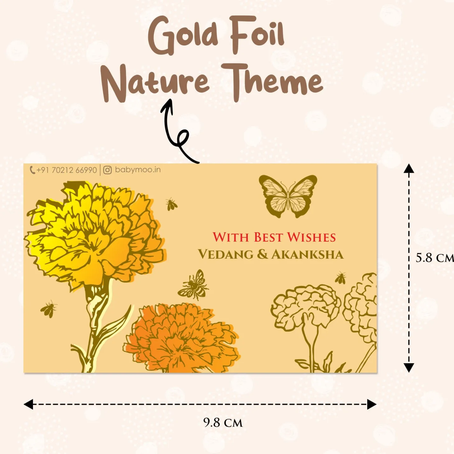 Baby Moo Nature 40 Gift Card Pack Personalised Gold Foil Premium Wish Tags - Brown
