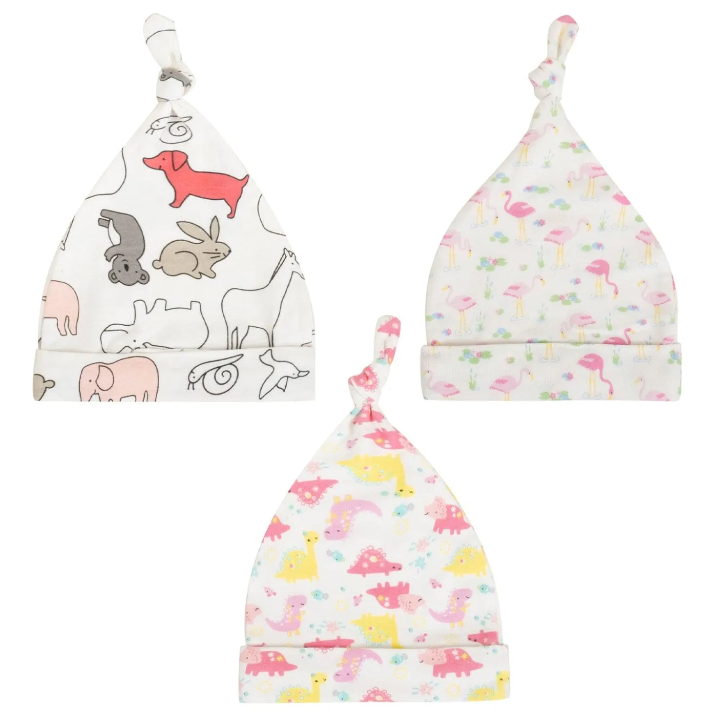 Baby Moo Nature Lover Knotted Infants Ultra Soft 100% Cotton All Season Pack of 3 Caps - White
