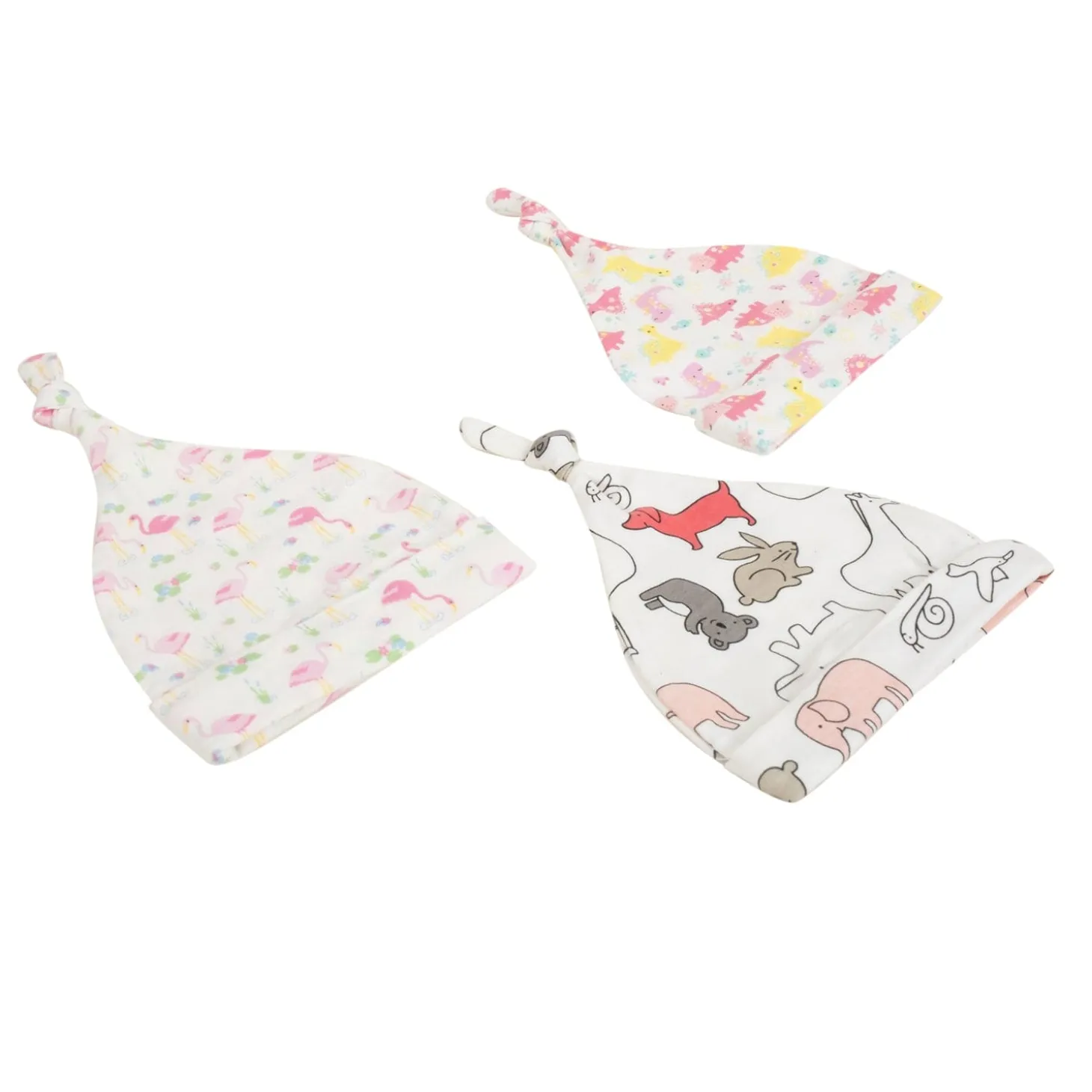 Baby Moo Nature Lover Knotted Infants Ultra Soft 100% Cotton All Season Pack of 3 Caps - White