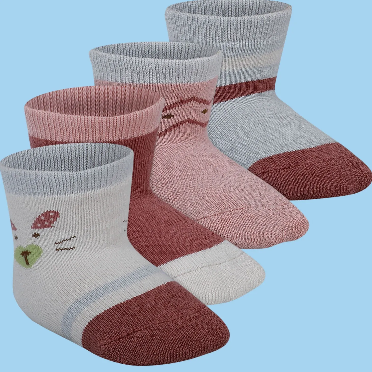 Baby Moo Nature Print Soft Socks Pack of 4 - Red, White